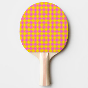 Raquette De Ping Pong Motif à carreaux en diamant rose jaune Harlequin