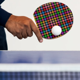 Raquette De Ping Pong Motif à carreaux gingham arc-en-ciel coloré - Noir