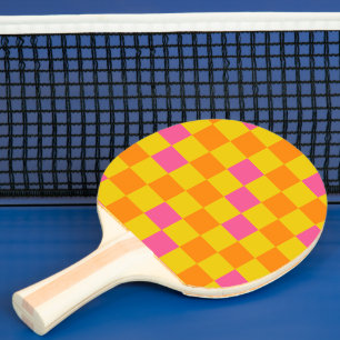 Raquette De Ping Pong Motif à carreaux orange jaune rose 