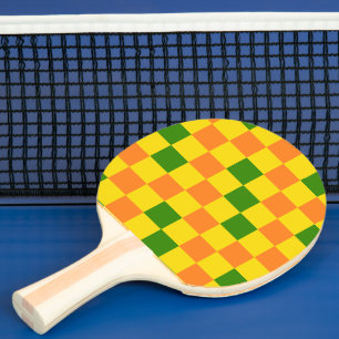 Raquette De Ping Pong Motif à carreaux orange jaune vert 