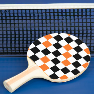 Raquette De Ping Pong Motif à carreaux orange noir et blanc 