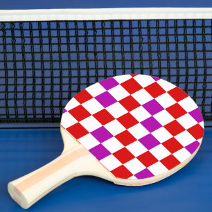 Raquette De Ping Pong Motif à carreaux rouge blanc et violet 