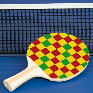 Raquette De Ping Pong Motif à carreaux rouge jaune vert 