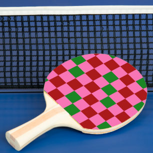 Raquette De Ping Pong Motif à carreaux rouge rose vert 