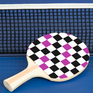Raquette De Ping Pong Motif à carreaux violet noir et blanc