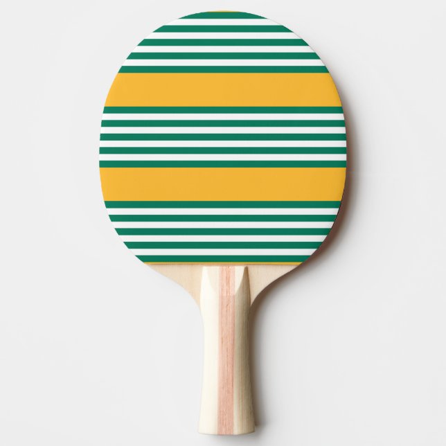 Raquette De Ping Pong Motif à cinq bandes vert et blanc avec jaune (Devant)