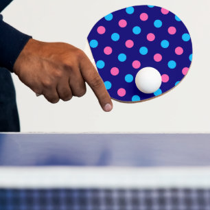 Raquette De Ping Pong Motif à pois bleu marine rose cyan