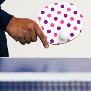 Raquette De Ping Pong Motif à pois rose violet blanc