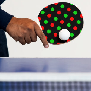 Raquette De Ping Pong Motif à pois rouges verts sur fond noir 