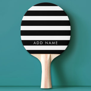 Raquette De Ping Pong Motif à rayures noir et blanc moderne Nom personna