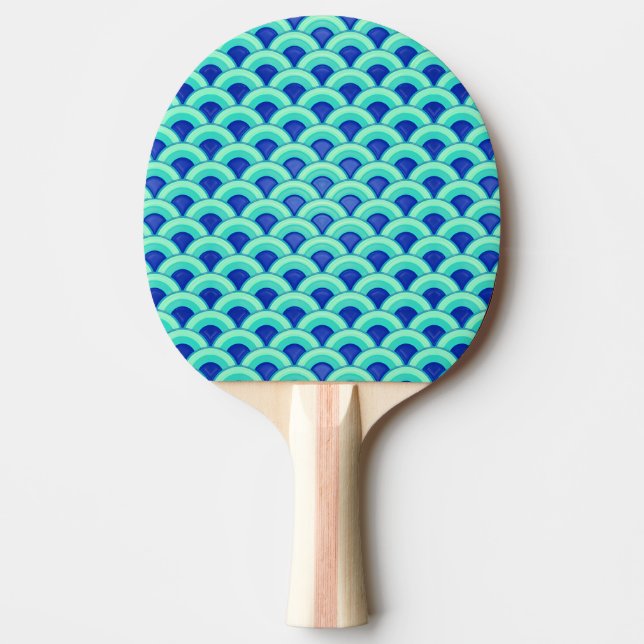 Raquette De Ping Pong Motif à vagues Art déco - turquoise et cobalt (Devant)