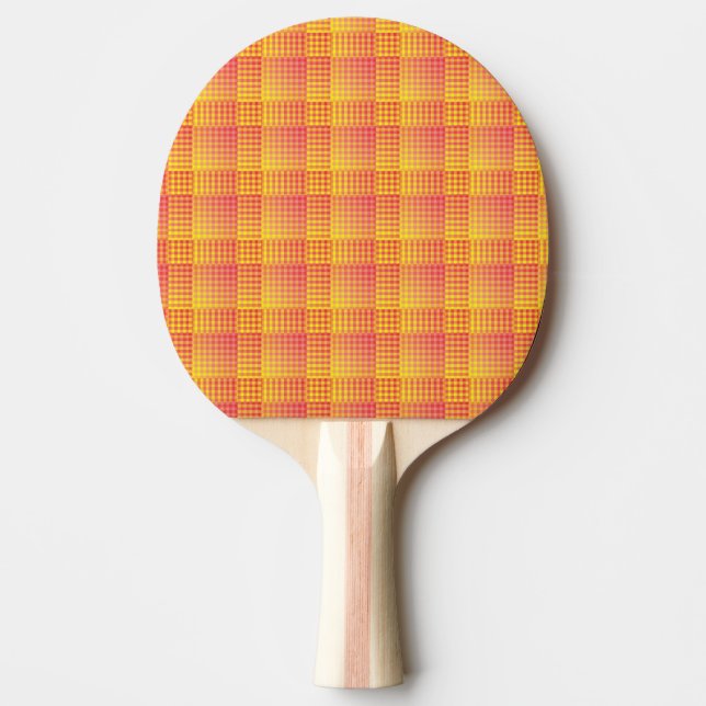Raquette De Ping Pong Motif Abstrait à Damier Rouge Jaune (Devant)