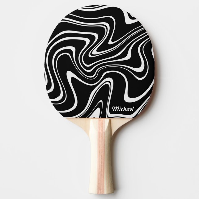 Raquette De Ping Pong Motif Abstrait noir et blanc - Personnalisable ! (Devant)