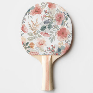 Raquette De Ping Pong Motif aquarelle floral de jardin de corail rose