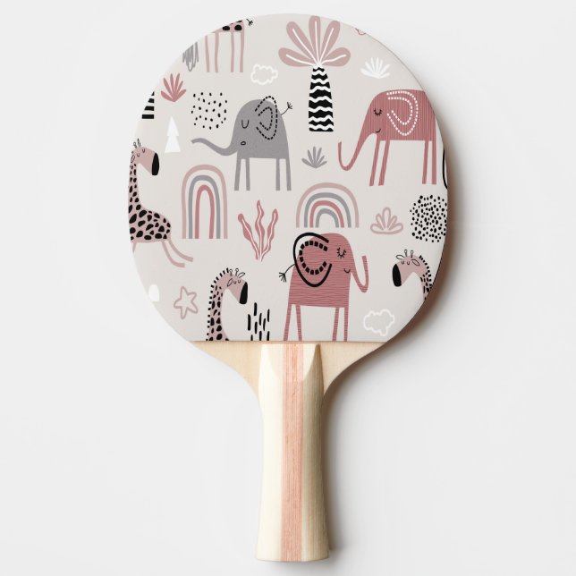 Raquette De Ping Pong motif avec de mignons éléphants et girafes géant (Devant)