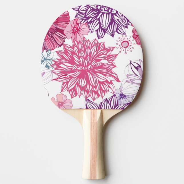 Raquette De Ping Pong Motif avec les asters et le dahlia roses (Devant)