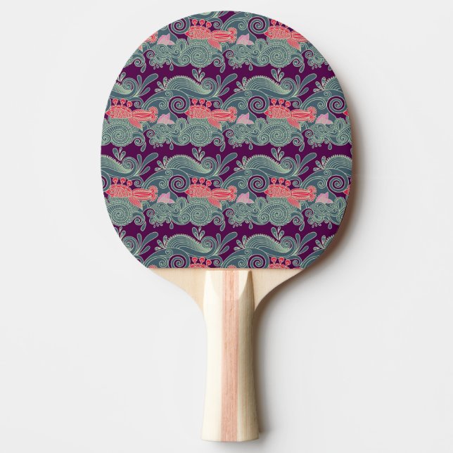 Raquette De Ping Pong Motif avec les poissons et la vague pourpre (Devant)