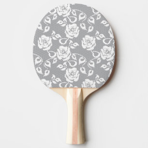 Raquette De Ping Pong Motif blanc de dentelle sur l'arrière - plan gris