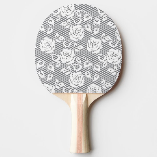 Raquette De Ping Pong Motif blanc de dentelle sur l'arrière - plan gris (Devant)