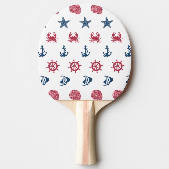 Raquette De Ping Pong Motif blanc et bleu rouge de symbole de mer (Devant)