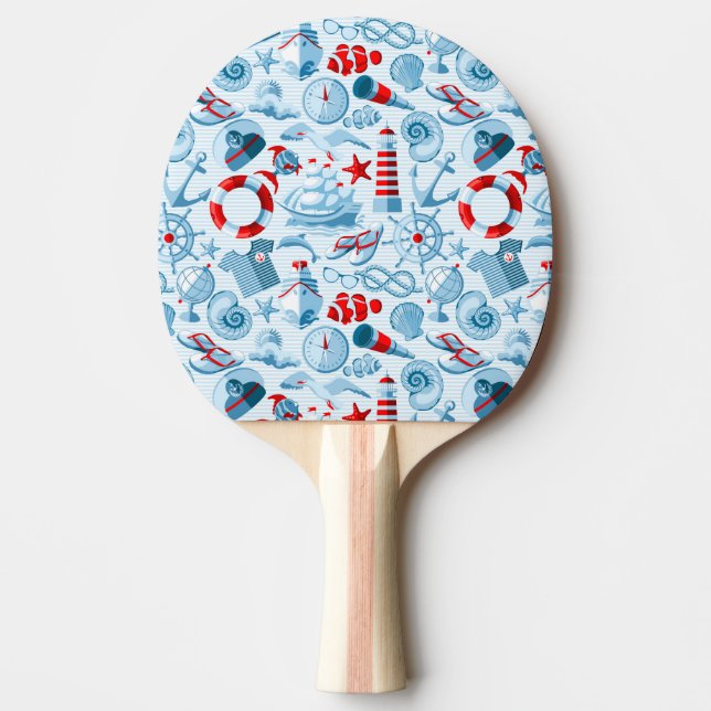 Raquette De Ping Pong Motif blanc et bleu rouge nautique (Devant)