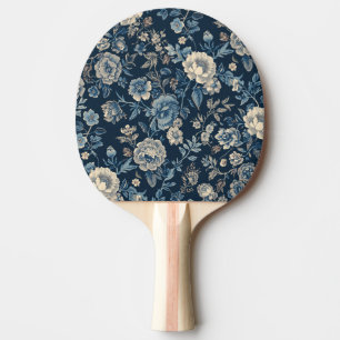 Raquette De Ping Pong Motif botanique floral vintage bleu marine