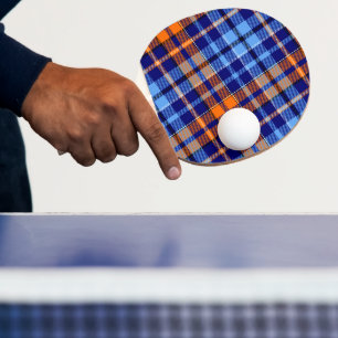 Raquette De Ping Pong Motif carreaux tartan bleu marine orange cyan