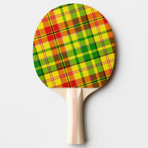 Raquette De Ping Pong Motif carreaux tartan jaune rouge vert 
