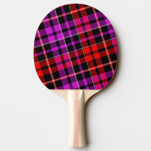 Raquette De Ping Pong Motif carreaux tartan noir rouge violet