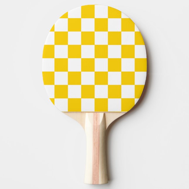 Raquette De Ping Pong Motif chèque À damiers blanc jaune (Devant)