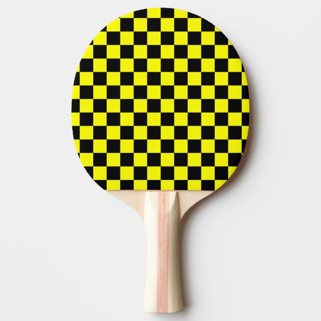 Raquette De Ping Pong Motif chèque À damiers jaune noir (Devant)
