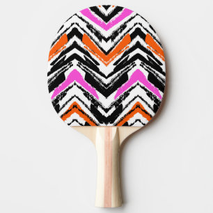 Raquette De Ping Pong Motif Chevron De Main Noire, Orange Et Rose