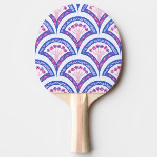 Raquette De Ping Pong motif damassé floral bleu