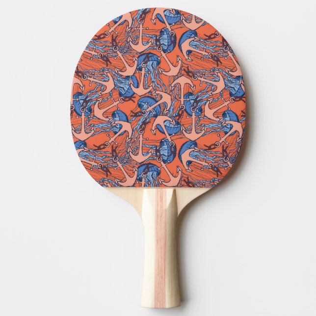 Raquette De Ping Pong Motif d'Ancre et de méduses (Devant)