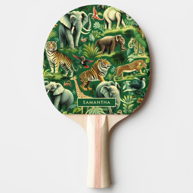Raquette De Ping Pong Motif d'animaux de la jungle vintage (Devant)