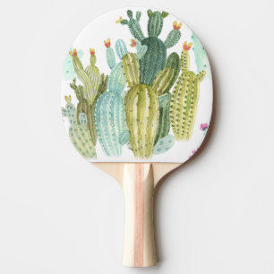 Raquette De Ping Pong Motif d'aquarelle vintage Cactus Blooming