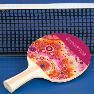 Raquette De Ping Pong Motif d'art tie-dye orange rose chaud personnalisé