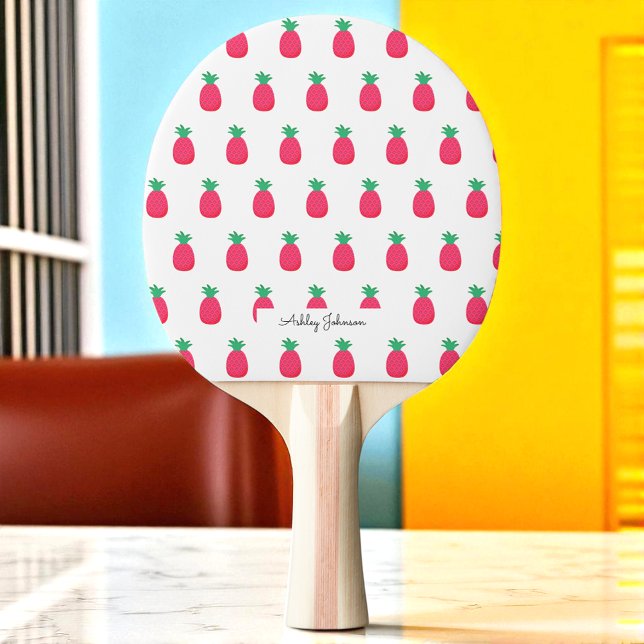 Raquette De Ping Pong Motif de ananas rose blanc  (Créateur téléchargé)
