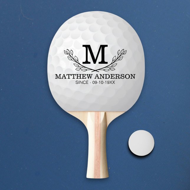 Raquette De Ping Pong Motif de balle de golf personnalisé Nom Monogramme (Créateur téléchargé)