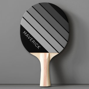 Raquette De Ping Pong Motif de bande rétro noir gris vintage vibe