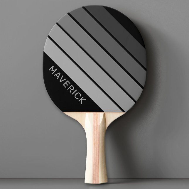 Raquette De Ping Pong Motif de bande rétro noir gris vintage vibe (Custom Ping Pong Paddle)