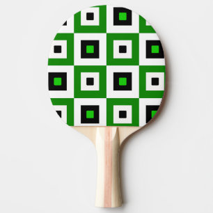 Raquette De Ping Pong Motif de carrés à carreaux verts noirs et blancs
