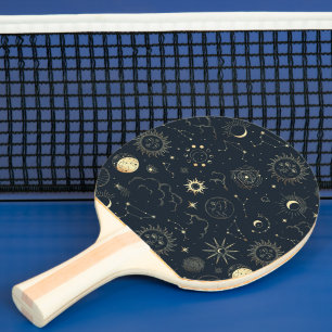 Raquette De Ping Pong Motif de constellation d'étoile d'or bleu minuit