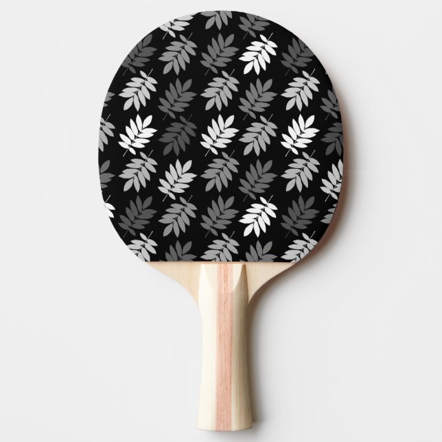 Raquette De Ping Pong Motif de feuille aînée noir blanc gris (Devant)