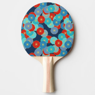 Raquette De Ping Pong Motif de fleur d'art déco - bleu, turquoise et