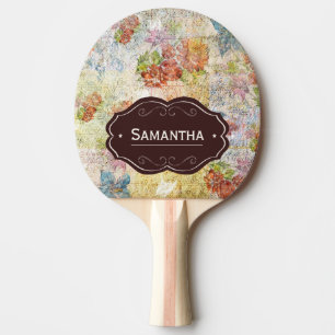 Raquette De Ping Pong Motif de fleur en détresse vintage personnalisé