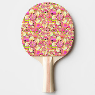 Raquette De Ping Pong motif de fleur rose funky