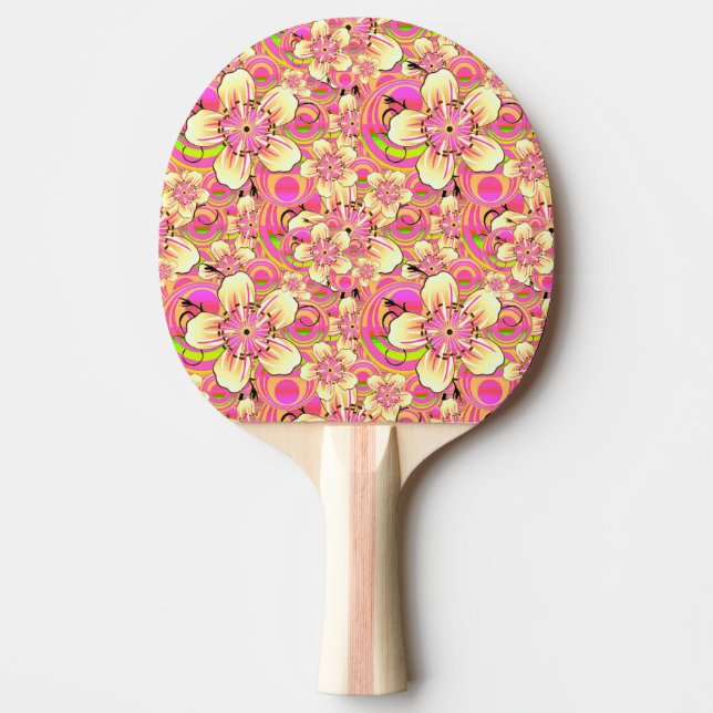 Raquette De Ping Pong motif de fleur rose funky (Devant)