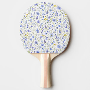 Raquette De Ping Pong Motif de fleur sauvage aquarelle bleu jaune vert