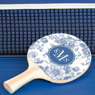 Raquette De Ping Pong Motif de fleurs bleues